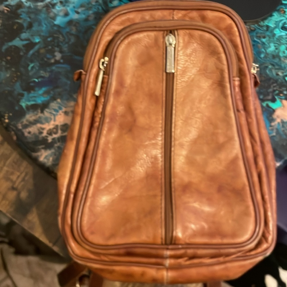 Valentino Di Paolo Brown Leather Backpack with Multiple Compartments